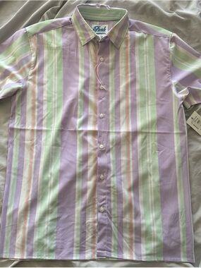 Macy's Lavender, Mint & Pink Striped Short-Sleeve Button-Down Shirt
